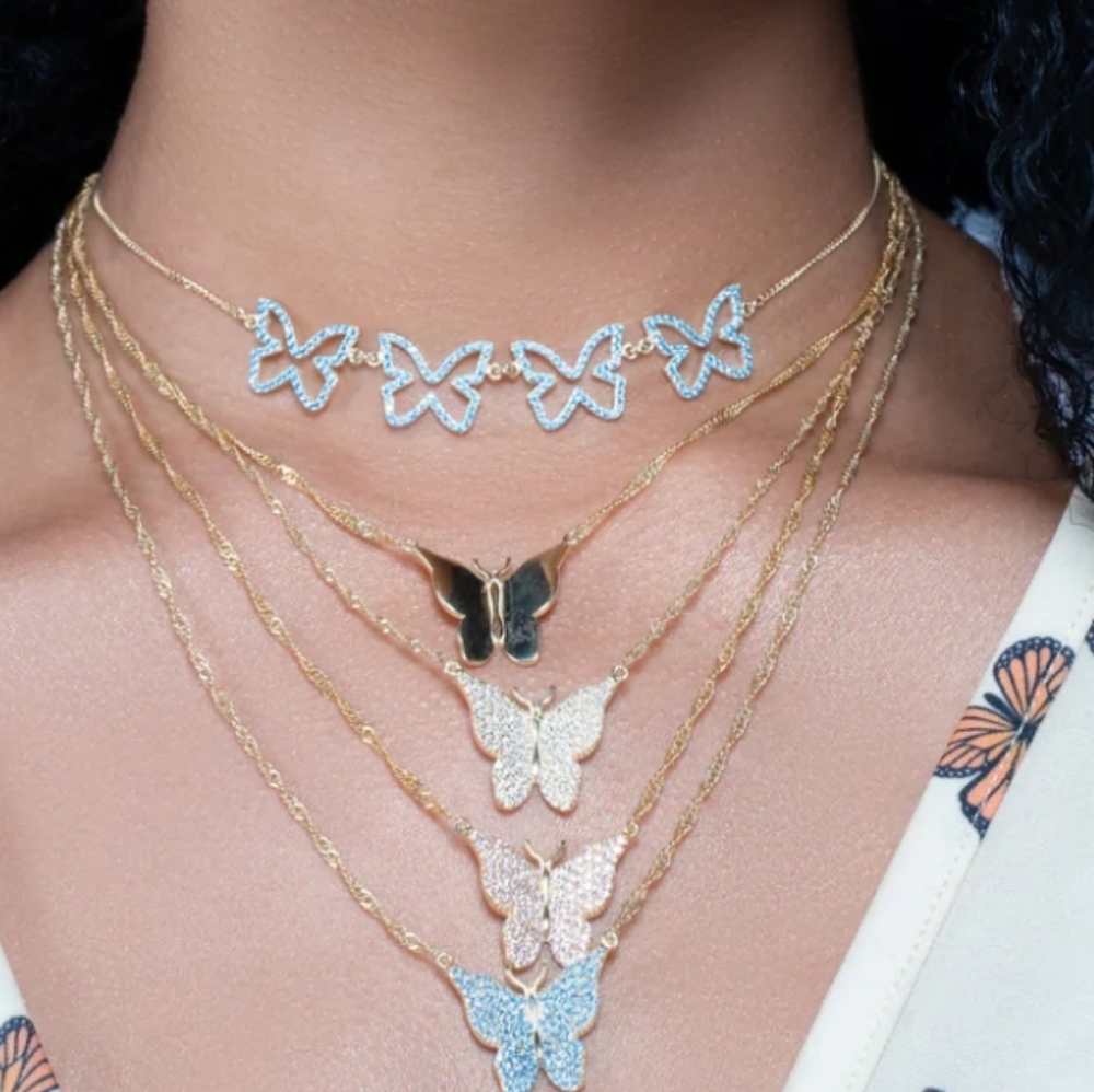 Chvker, Gold Butterfly 925 Necklace New